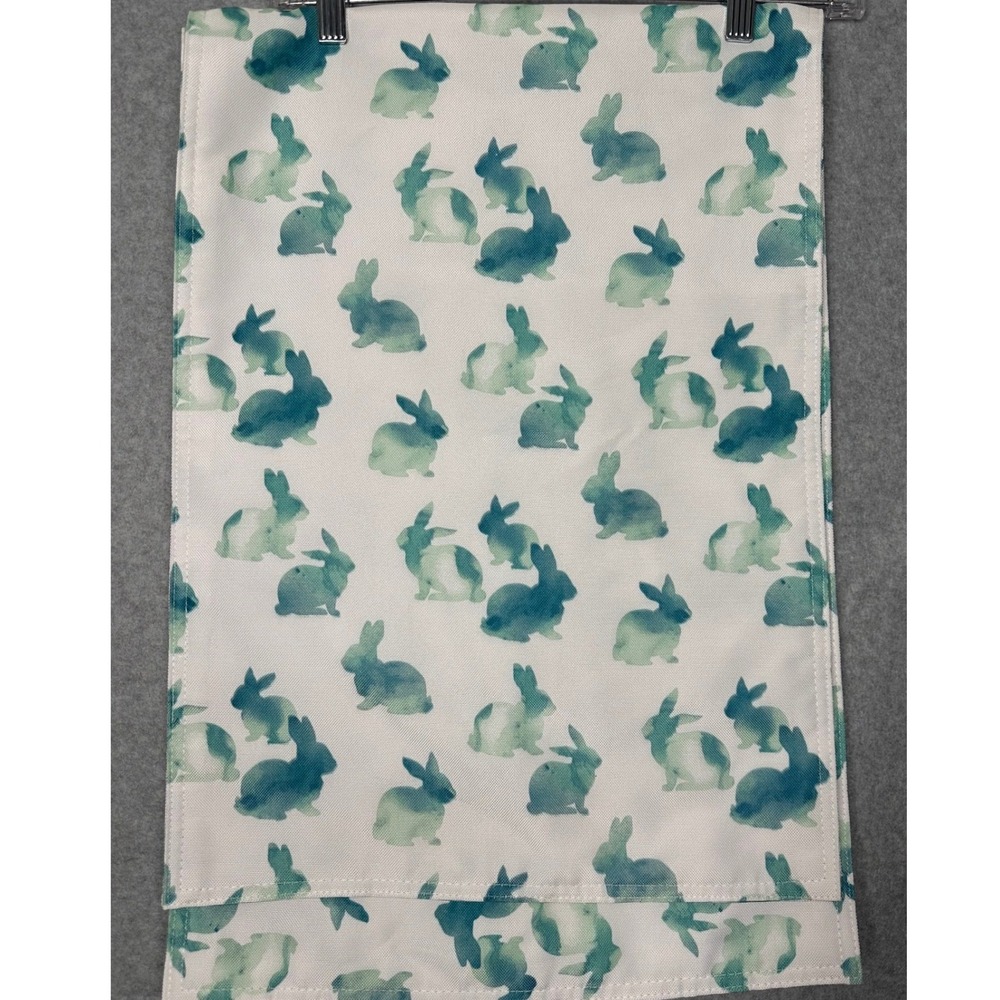 Cynthia Rowley White Bunny Watercolor Print Table Runner Easter Spring 15"X90"
